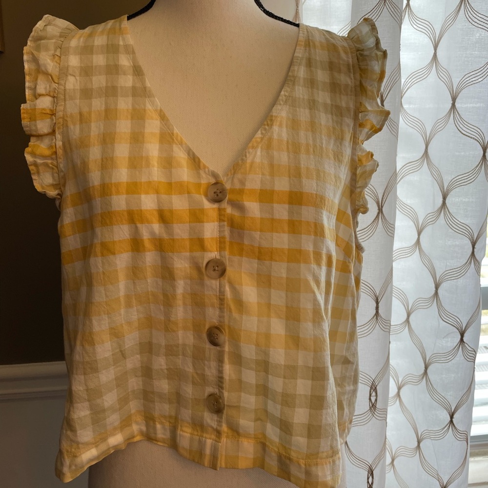 Madewell Yellow Ruffle Button Tank in Gingham